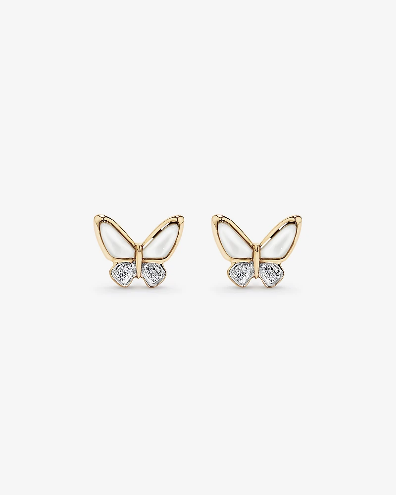 Children's Mother of Pearl Butterfly Stud Earrings in 10kt Yellow Gold