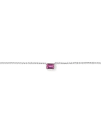 Emerald Cut Pink Created Sapphire East-to-West Set Bezel Necklace with Chain in 10kt Gold
