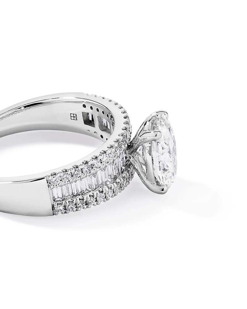 2.21 Carat TW Oval and Baguette Laboratory-Grown Side Accent Diamond Ring 14kt White Gold