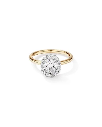 Bague de fiançailles Halo en diamant 1,46 carat TW taillée ovale cultivée laboratoire or jaune et blanc 14 carats