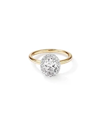Bague de fiançailles Halo en diamant 1,46 carat TW taillée ovale cultivée laboratoire or jaune et blanc 14 carats