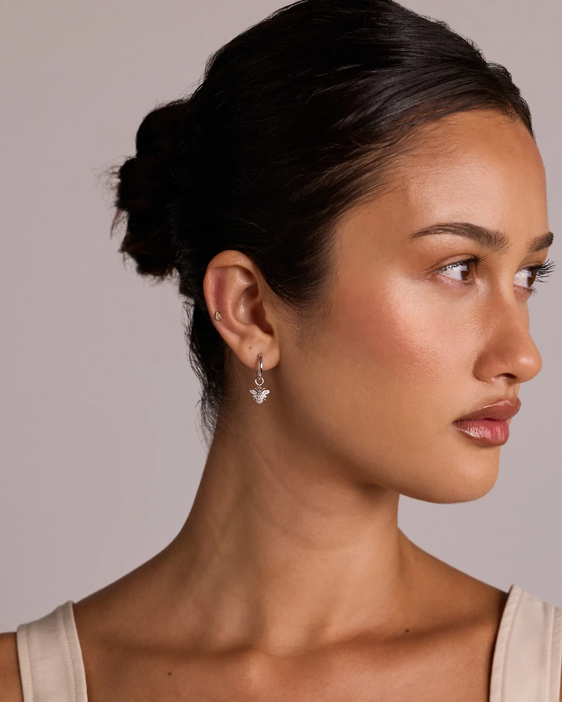 Bee Earring Charm with 0.05 Carat TW of Diamond in Sterling Silver