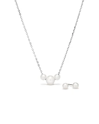 Cultured Freshwater Pearl Stud Earring and Necklace Set in Sterling Silver