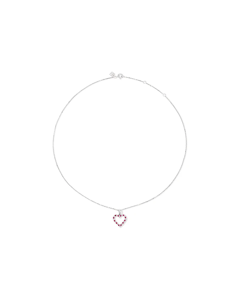 Heart Necklace with Created Ruby & 0.16 Carat TW of Diamonds in Sterling Silver