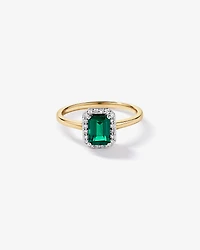 Created Emerald & 0.10 Carat TW Laboratory-Grown Diamond Halo Ring 10kt Yellow Gold and Rhodium