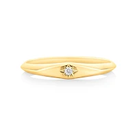 Diamond Star Accent Narrow Signet Ring in 10kt Yellow Gold