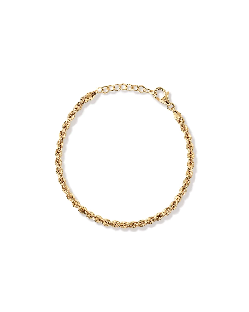 19cm (7.5") 3.3mm Width Semi-Solid Rope Bracelet in 10kt Yellow Gold
