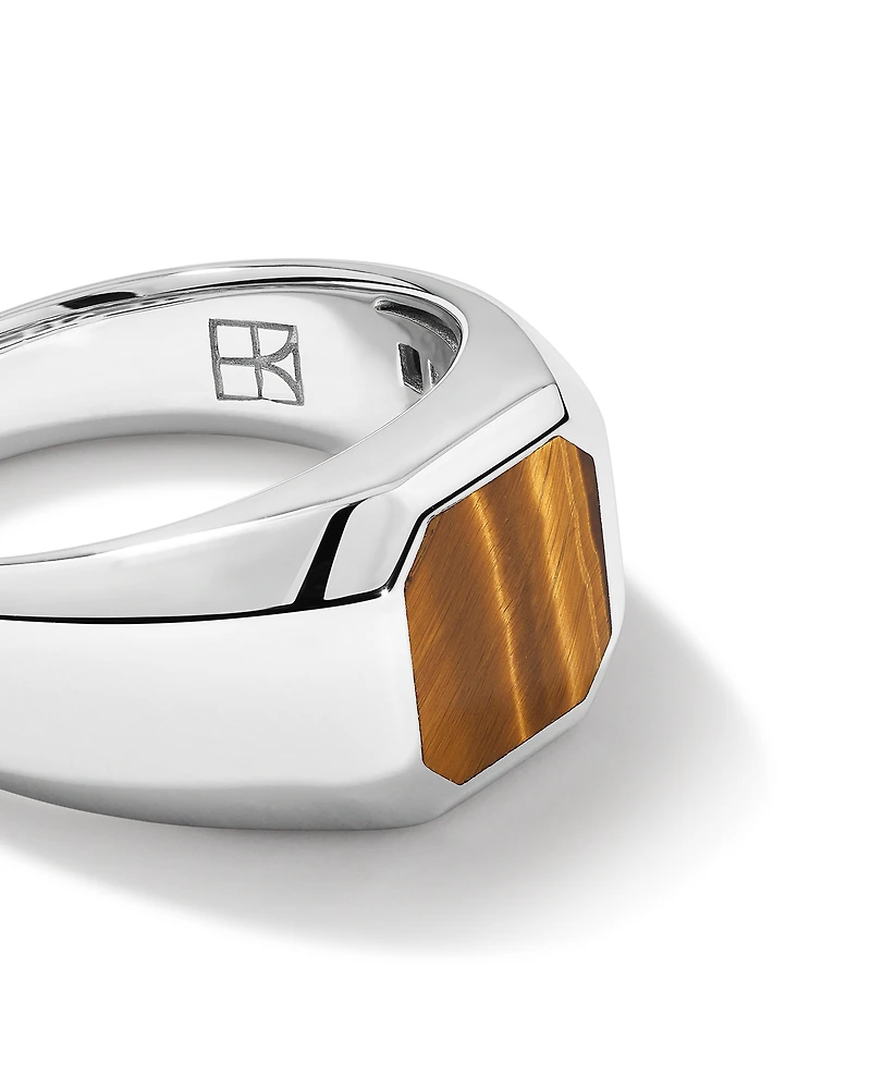 Bague Carrée en Œil-de-Tigre en Argent Sterling