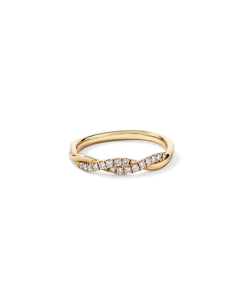 Alliance torsadée en or jaune 14 carats sertie d'un diamant rond brillant de synthèse 0,16 carat