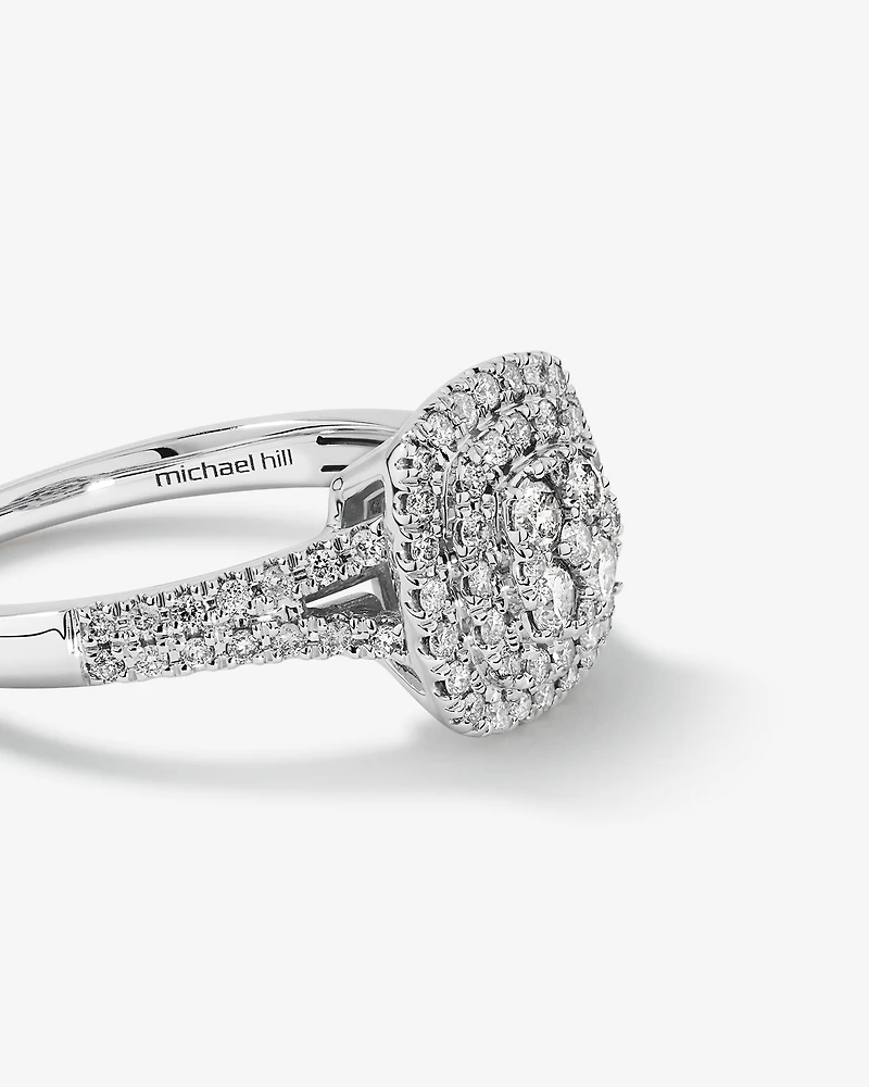 0.65 Carat TW Cushion Shaped Cluster Halo Diamond Ring in 10kt Gold