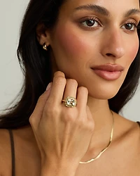 Green Amethyst, Peridot, Citrine & White Topaz Halo Ring 10kt Yellow Gold