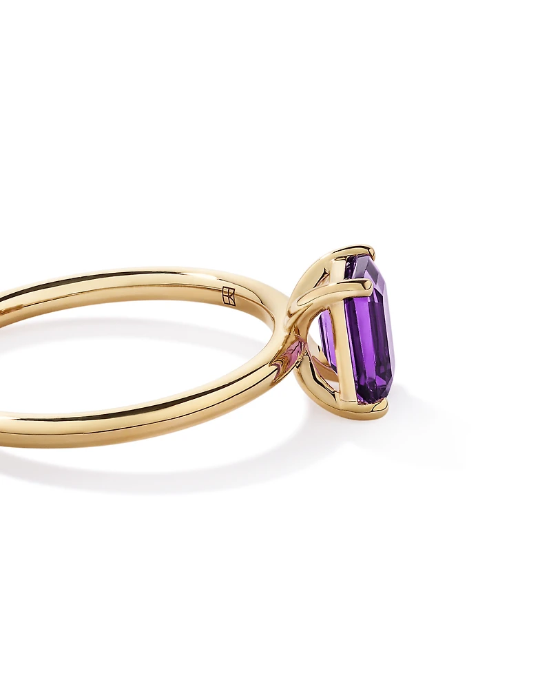 Bague avec Améthyste Taille Émeraude en Or Jaune 10 Carats