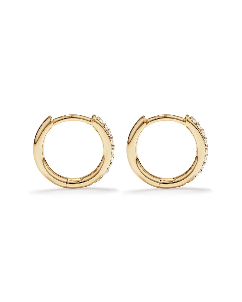 Round Brilliant Diamond Huggie Hoop Earrings in 10kt Yellow Gold
