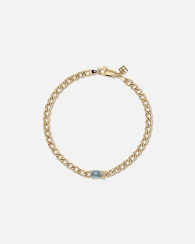 Blue Topaz Curb Link Bracelet in 10kt Yellow Gold