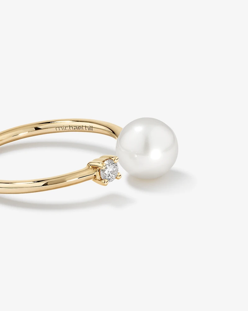 Cultured Freshwater Pearl and Diamond Open Ring in 10kt Yellow Gold
