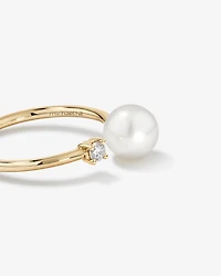 Cultured Freshwater Pearl and Diamond Open Ring in 10kt Yellow Gold