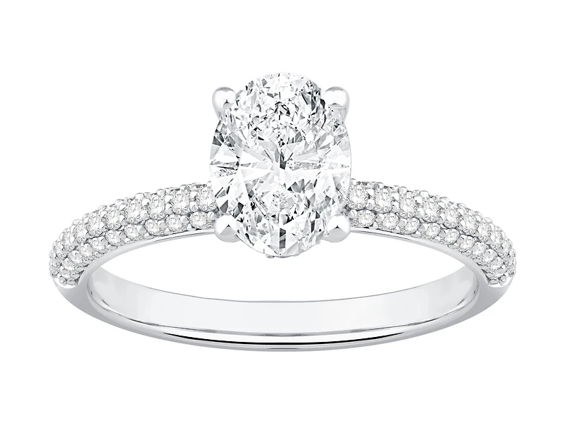 1.95 Carat TW Oval Cut Laboratory-Grown Diamond Solitaire Side Accent Engagement Ring 14kt Gold