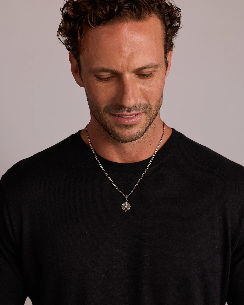 Black Diamond Compass Pendant in Sterling Silve