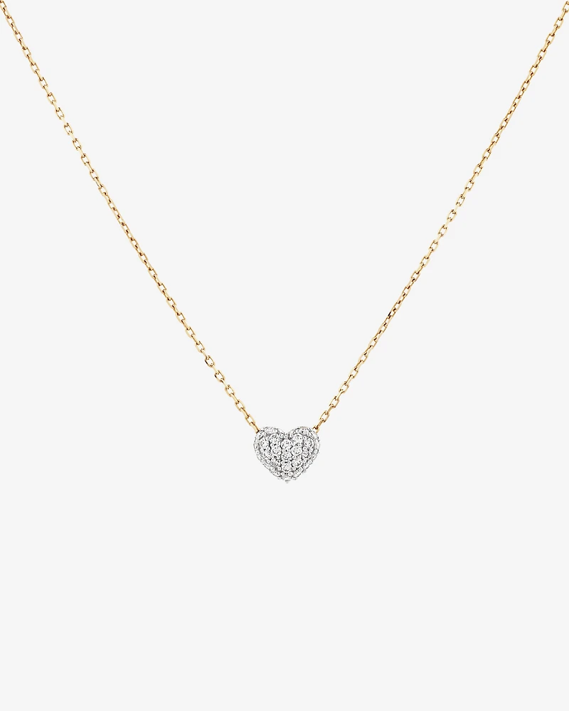 Mini Puff Heart Necklace with .12TW of Diamonds in 10kt Yellow Gold and Rhodium