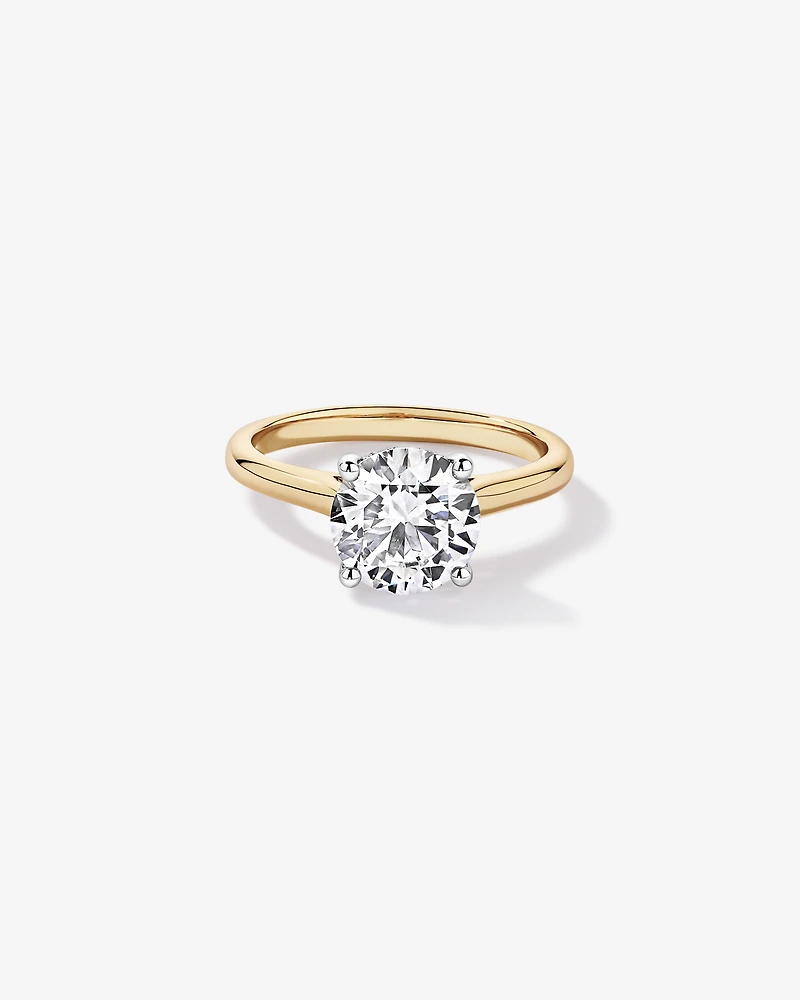 Bague solitaire en or jaune et blanc 14 carats, sertie d'un diamant rond brillant de 2,32 cultivé laboratoire