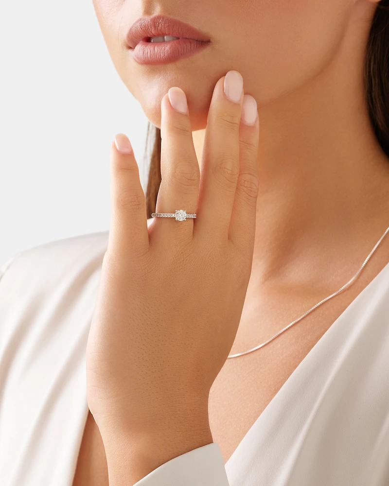 Engagement Ring with 0.78 Carat TW of Diamonds in 14kt White Gold