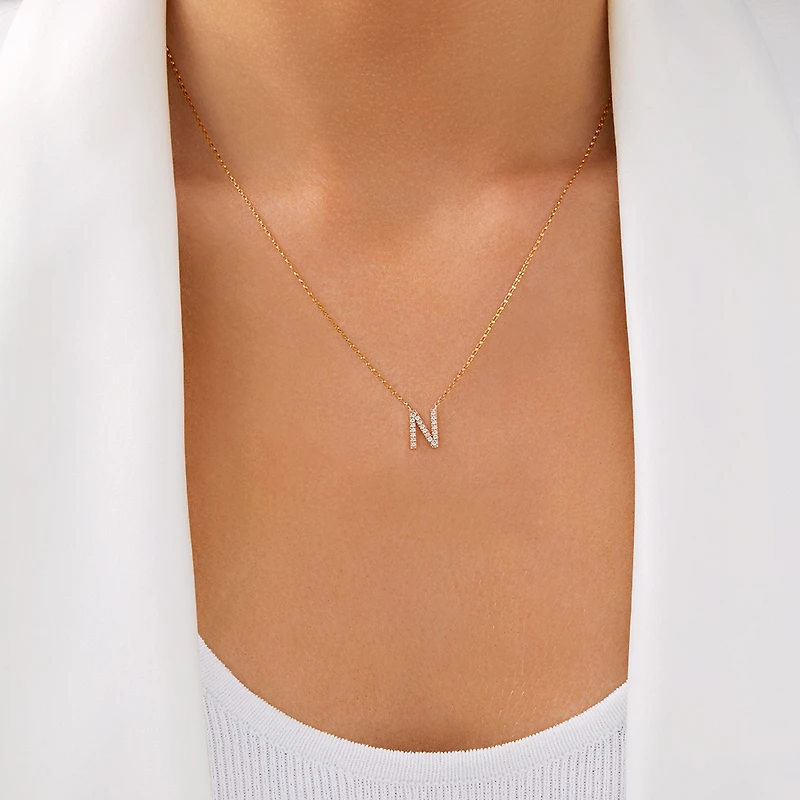 "N" Initial Necklace with 0.10 Carat TW of Diamonds in 10kt Yellow Gold