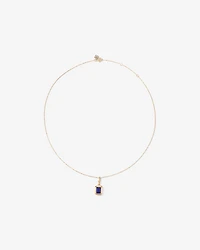 Pendentif avec Chaîne et Saphir de Synthèse Taille Émeraude en Serti Clos, Or Jaune 10 Carats