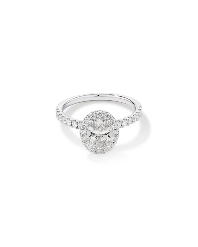 Bague de fiançailles en diamant Halo ovale cultivée laboratoire 1,78 carat or blanc 14 carats
