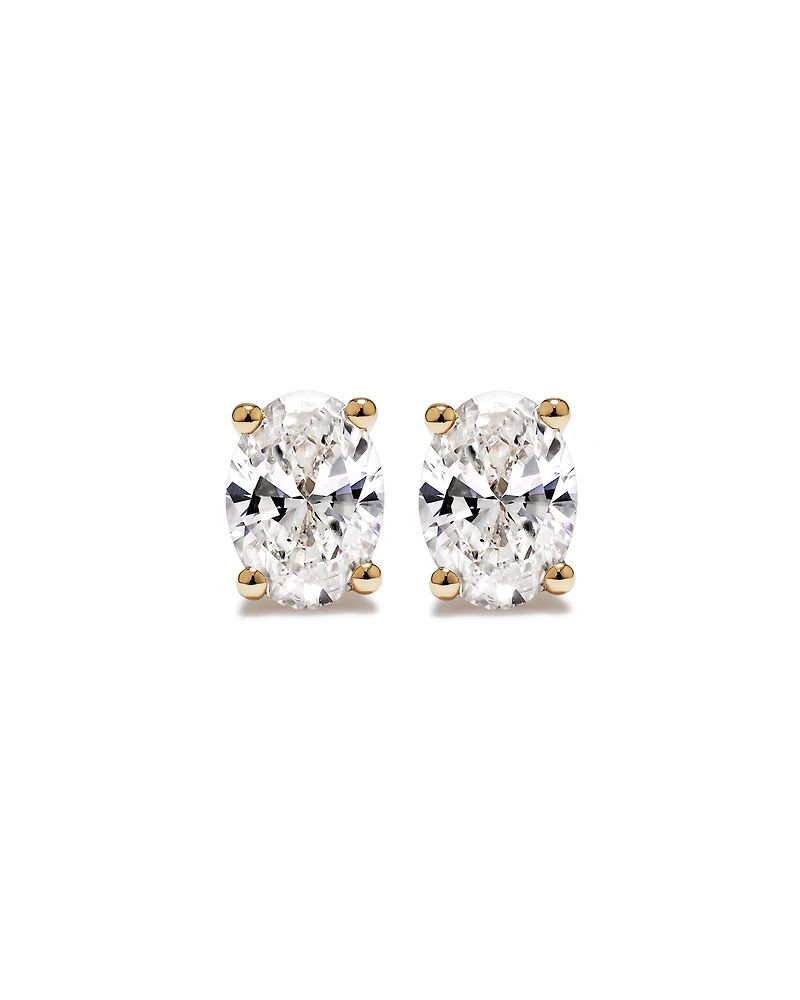 1.00 Carat TW Oval Cut Laboratory-Grown Diamond Solitaire Stud Earrings in 10kt Yellow Gold