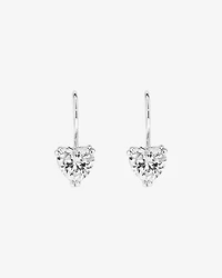 Love Heart Shaped Cubic Zirconia Drop Shepherds Hook Earrings in Sterling Silver