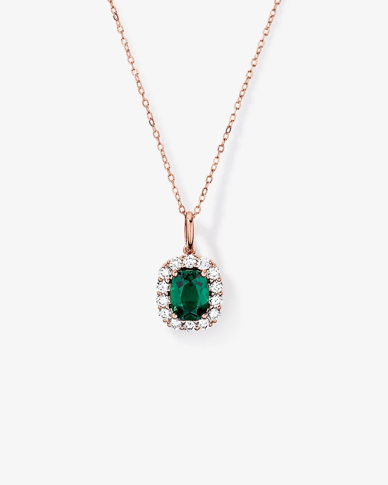 Created Emerald & .50 Carat TW Laboratory-Grown Diamond Halo Ring in 10kt Rose Gold