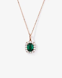 Created Emerald & .50 Carat TW Laboratory-Grown Diamond Halo Ring in 10kt Rose Gold