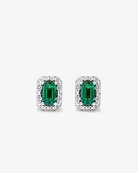 Created Emerald & 0.10 Carat TW Laboratory-Grown Diamond Halo Ring in 10kt Yellow Gold and Rhodium