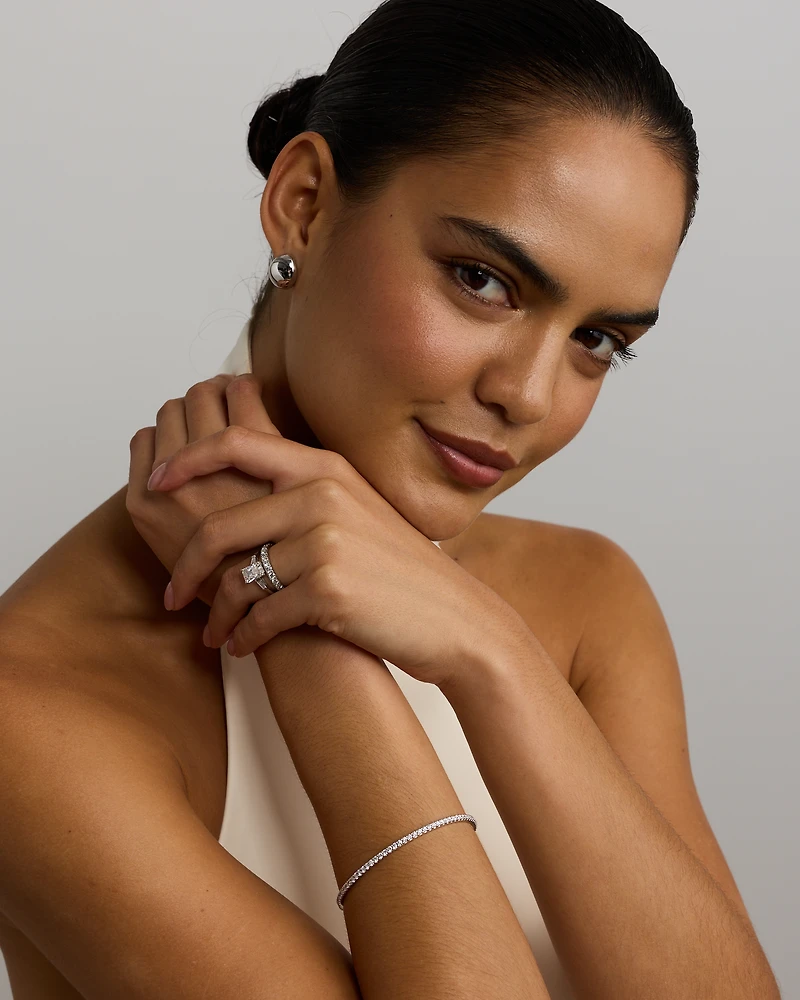 Bague de fiançailles en or blanc 14 carats, diamants laboratoire 2,25 taille baguette et radiante