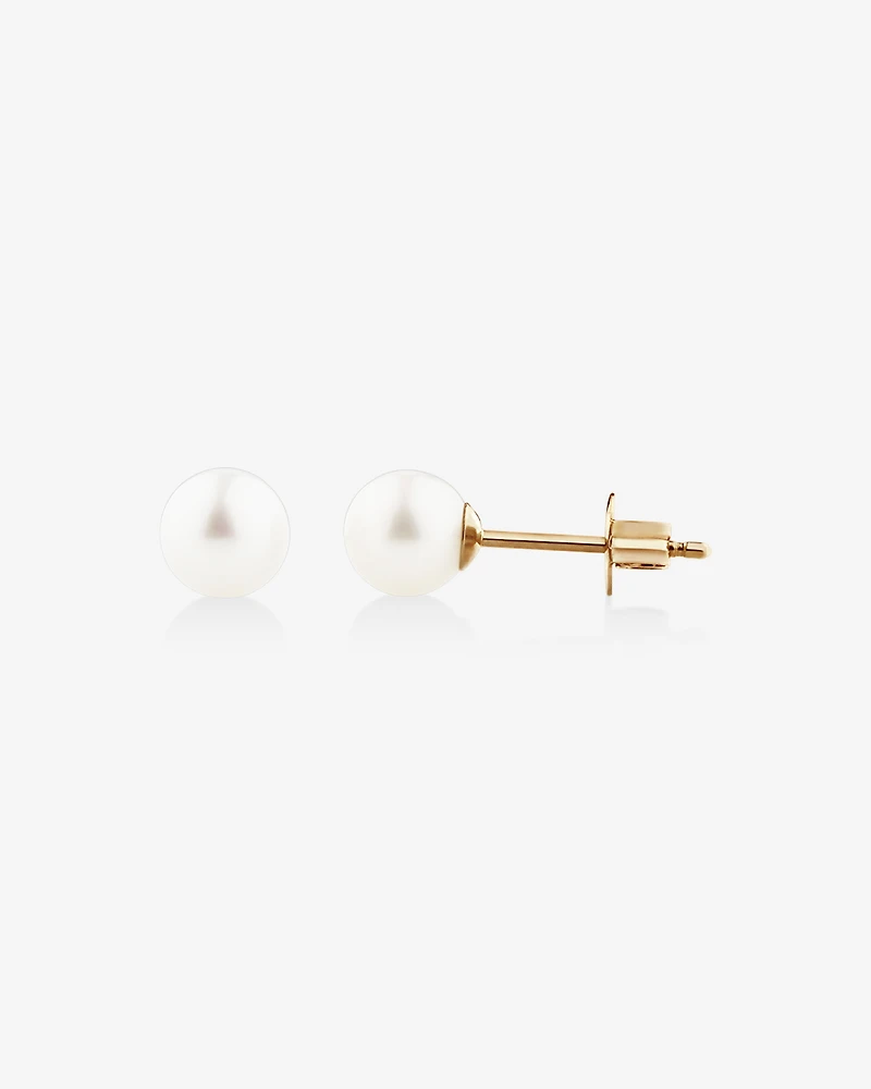 Stud Earrings with 5mm Round Cultured Freshwater Pearl in 10kt Yellow Gold