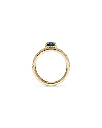 London Blue Topaz Double Band Ring with 0.25 Carat TWof  Diamonds in 10kt Yellow Gold