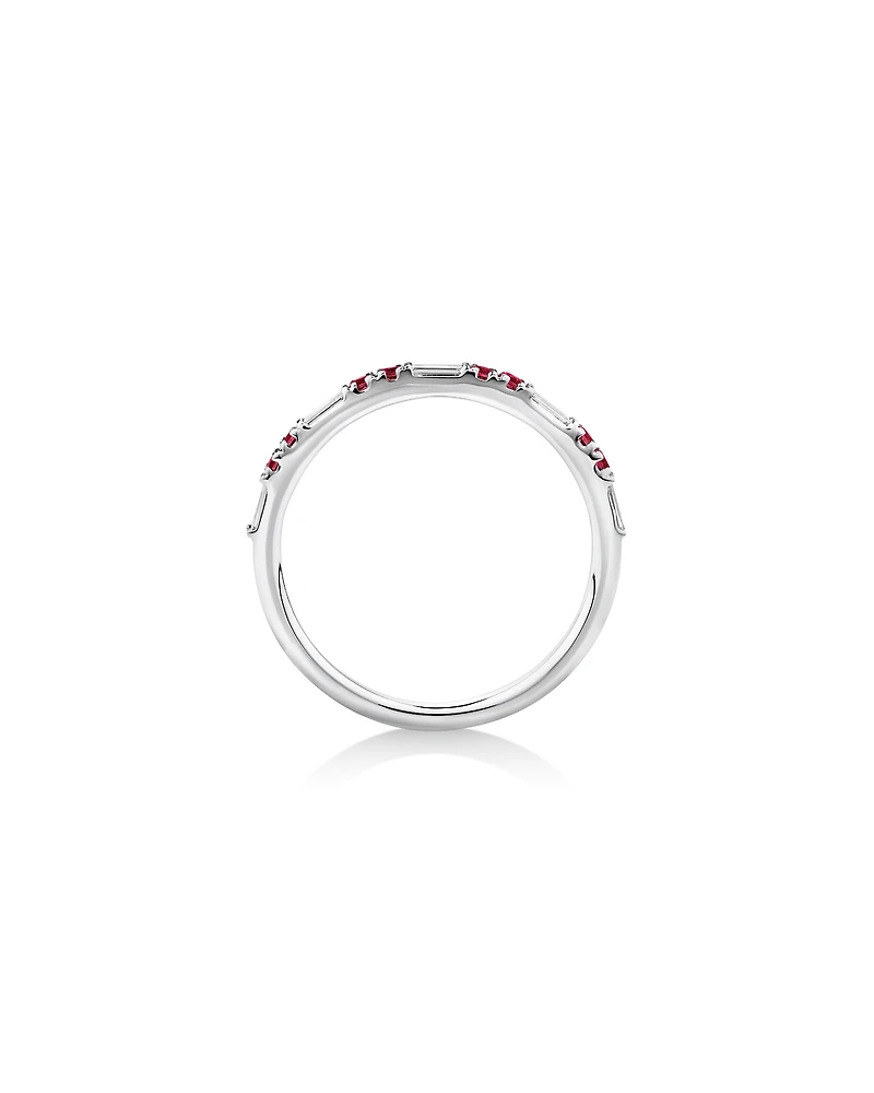 Ruby & Diamond Dot Dash Ring with 0.16 Carat TW in 10kt White Gold