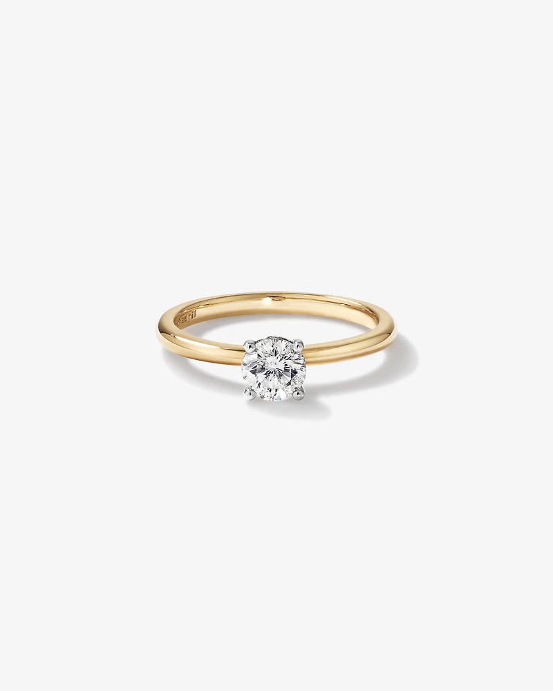 Bague de Fiançailles Solitaire en Diamant Rond Brillant 0,50 Carat TW Or Jaune et Blanc 14 kt