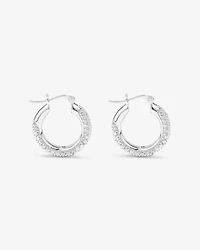 Pavé Cubic Zirconia Small Hoop Earrings in Sterling Silver