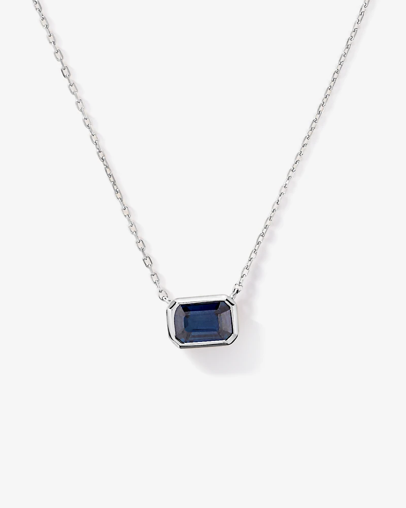 Australian Sapphire Emerald Cut Bezel Set Necklace in 10kt Gold