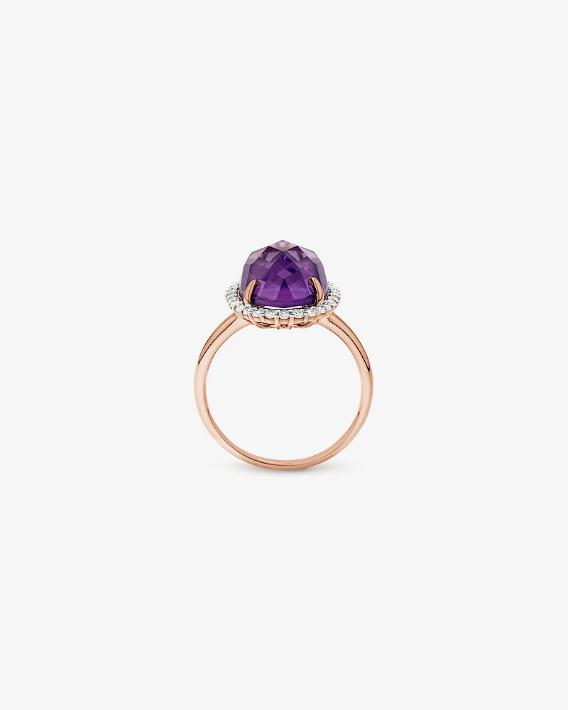 Oval Amethyst & 0.35 Carat TW Diamond Halo Ring 10kt Rose Gold with Rhodium