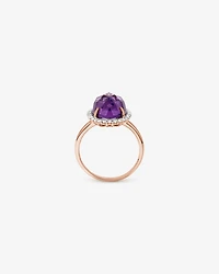 Oval Amethyst & 0.35 Carat TW Diamond Halo Ring 10kt Rose Gold with Rhodium