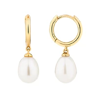 Hoop Earrings with Cultured Freshwater Pearls in 10kt Yellow Gold