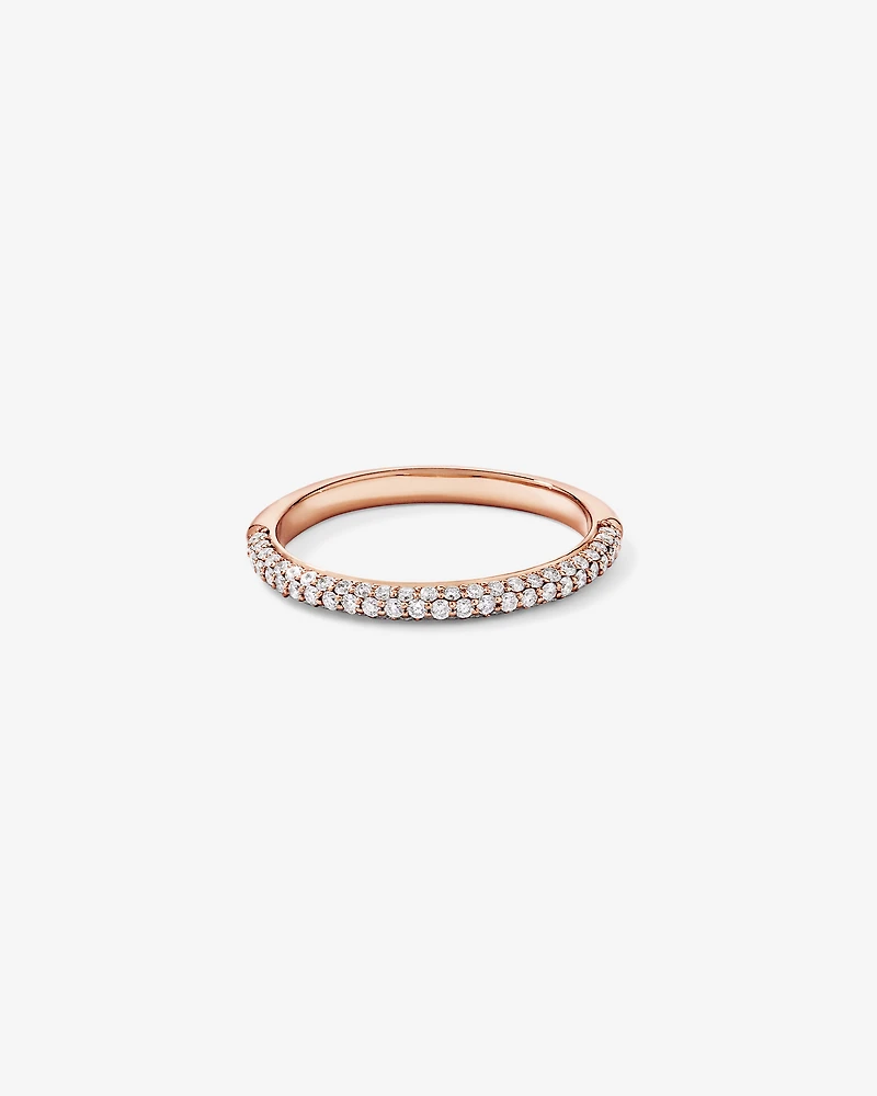 Alliance en or rose 14 carats sertie de diamants taille brillant rond pavé (poids total 0,40 carat)