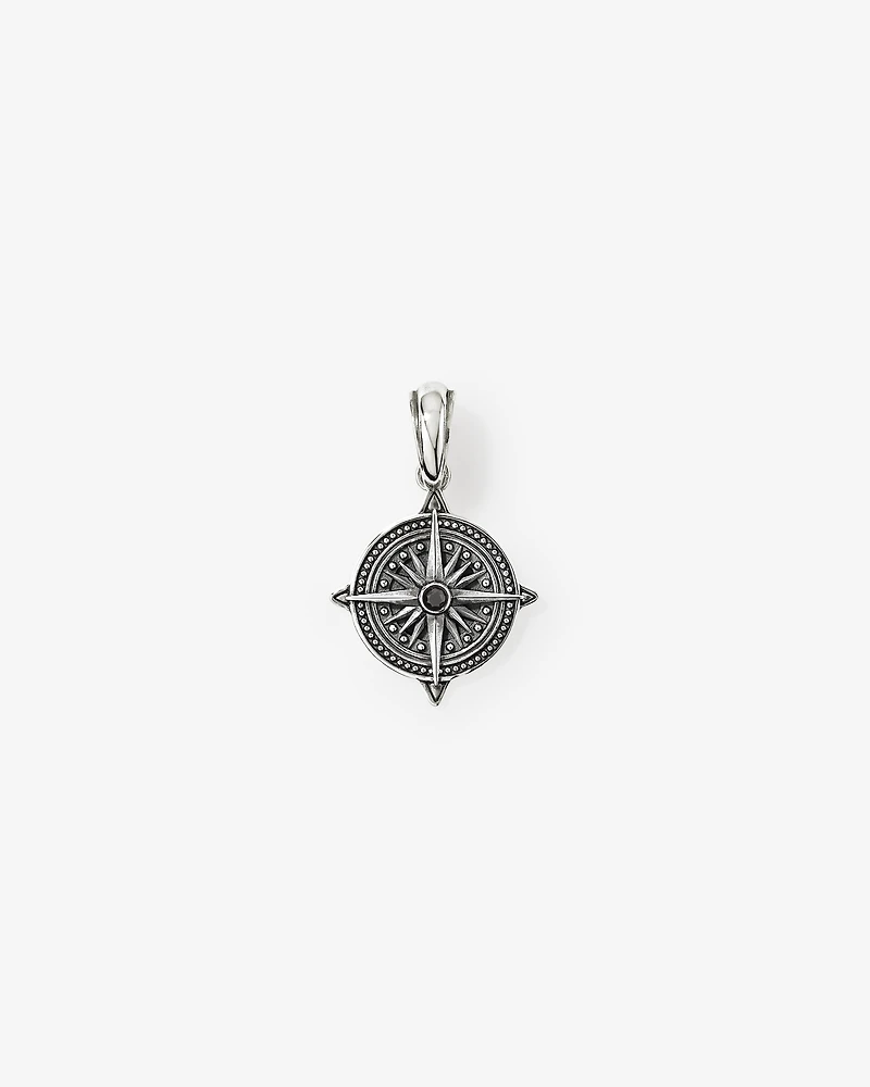 Black Diamond Compass Pendant in Sterling Silve