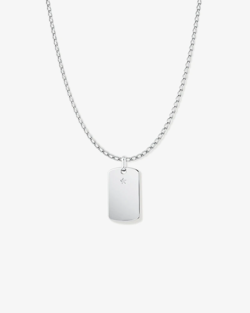 Plaque d'identification gravée INXS avec chaîne en argent sterling recyclé