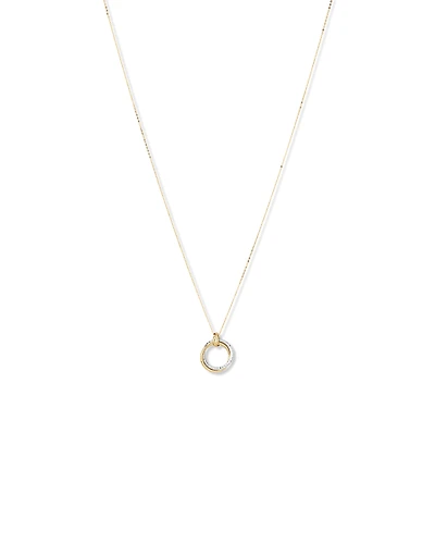 Collier pendentif à double cercle deux tons avec finition martelée en or blanc et jaune 10 kt