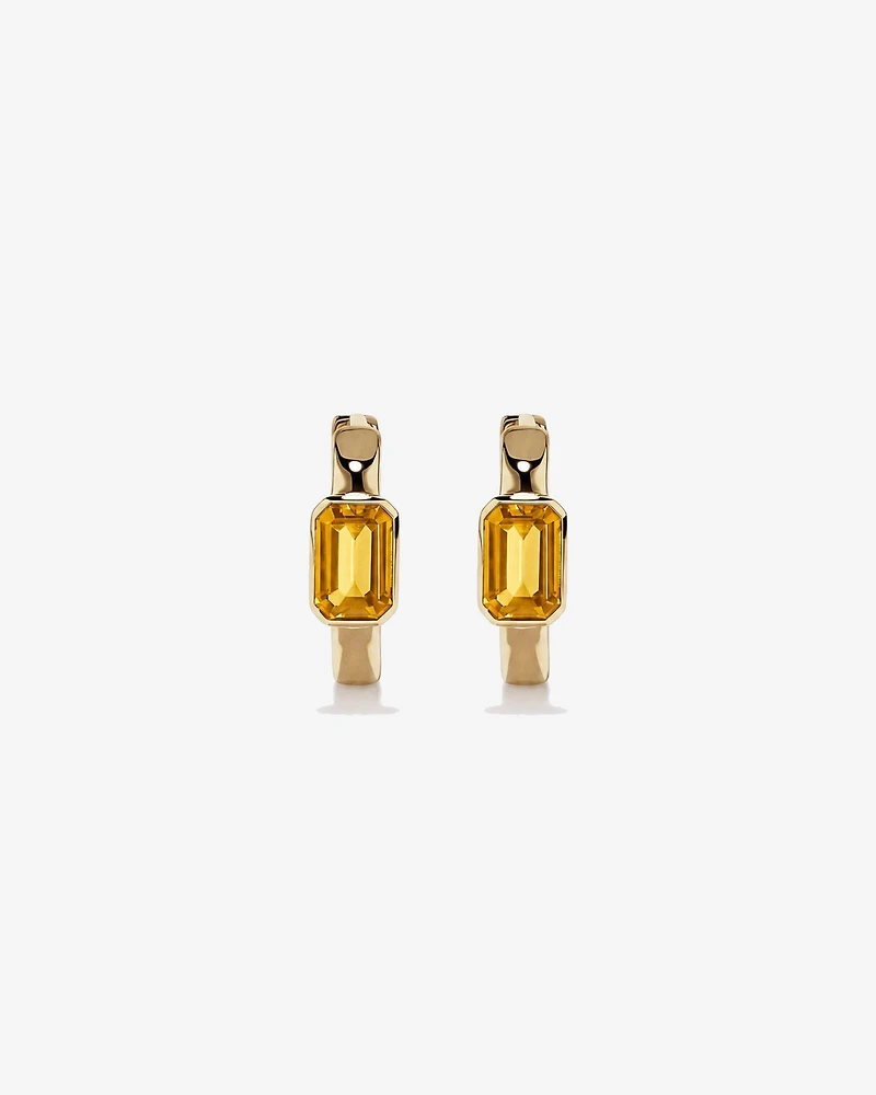 Créoles huggies en or jaune 10 carats avec citrine sertie clos