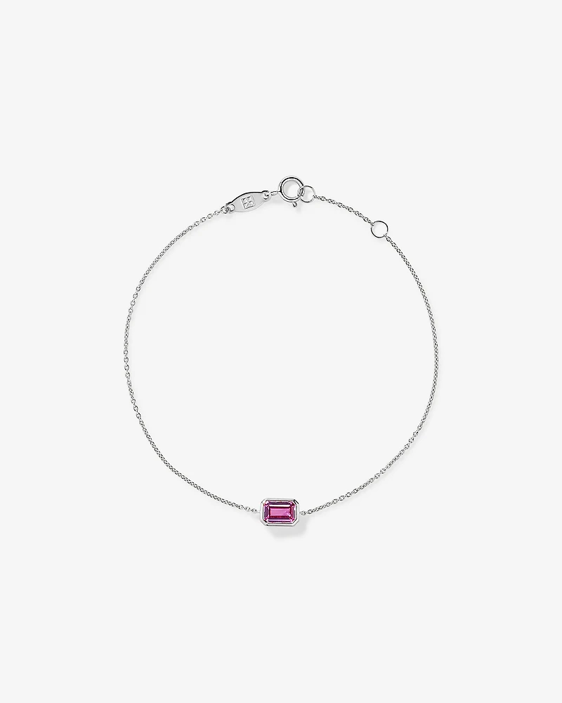 Bracelet en lunette en saphir rose taille émeraude en or blanc 10 carats