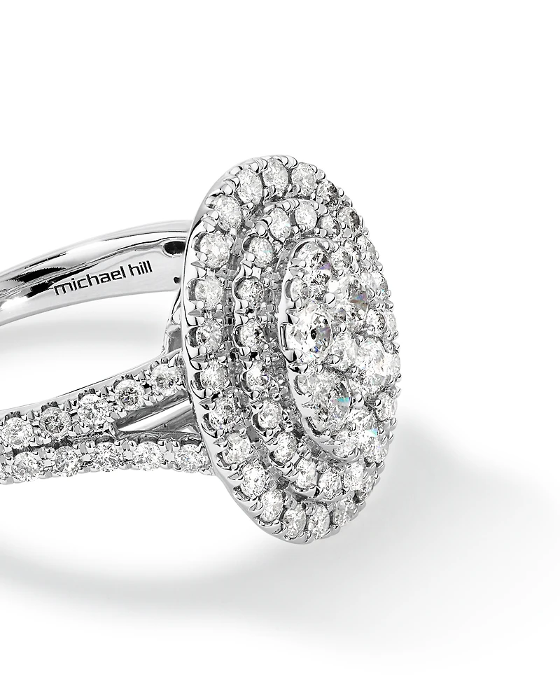 1.30 Carat TW Oval Shaped Cluster Halo Diamond Ring in 10kt White Gold